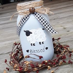 Handpainted Rustic Sheep Mason Jar Bathroom